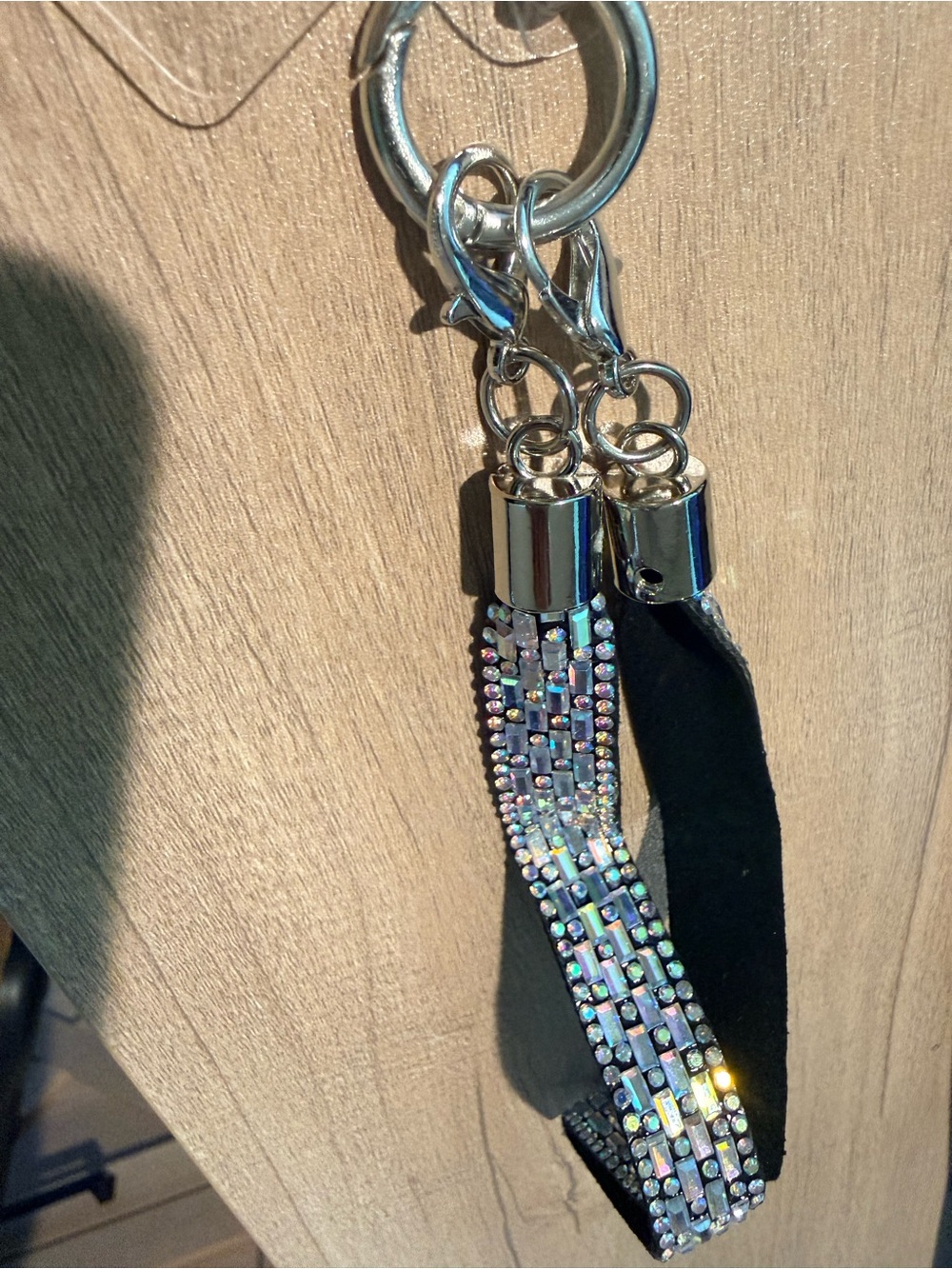 Black Crystal Embellished Wristlet Key Holder